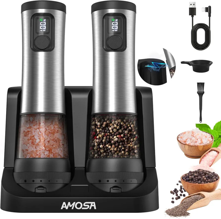 آسیاب برقی نمک و فلفل آسیاب برقی ادویه Amosa MIMO27 ست آسیاب برقی آسیاب نمک و فلفل