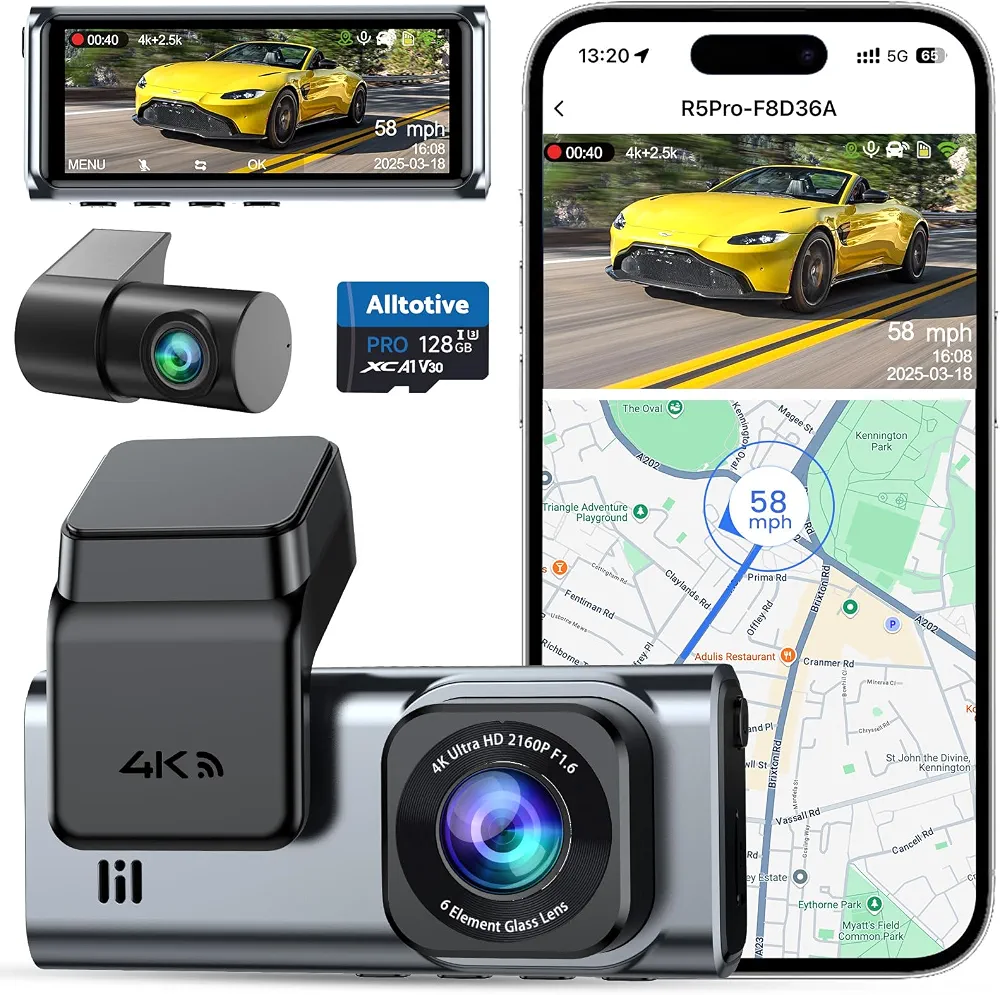 داش کم خودرو دوربین ثبت وقایع خودرو دوربین خودرو 4K داش کم جلو و عقب Dash Cam 4K R5 Pro Dash Cam