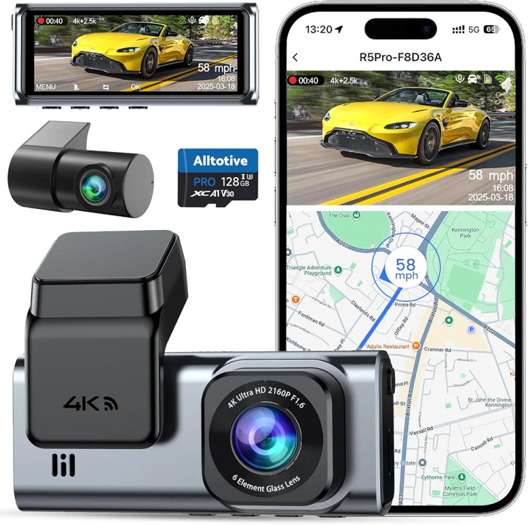 داش کم خودرو دوربین ثبت وقایع خودرو دوربین خودرو 4K داش کم جلو و عقب Dash Cam 4K R5 Pro Dash Cam