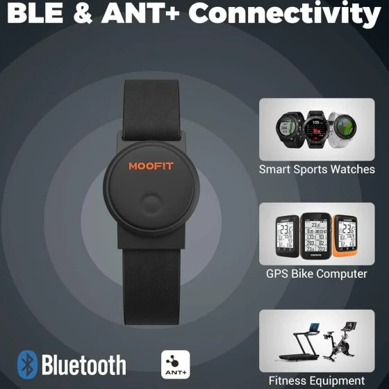 بازوبند پایش ضربان قلب موفیت مدل HW401، ضدآب IP67، پشتیبانی از بلوتوث/ANT+، دستبند حسگر ضربان قلب نوری قابل شارژ سازگار با Wahoo، Zwift، Strava، Elite HRV